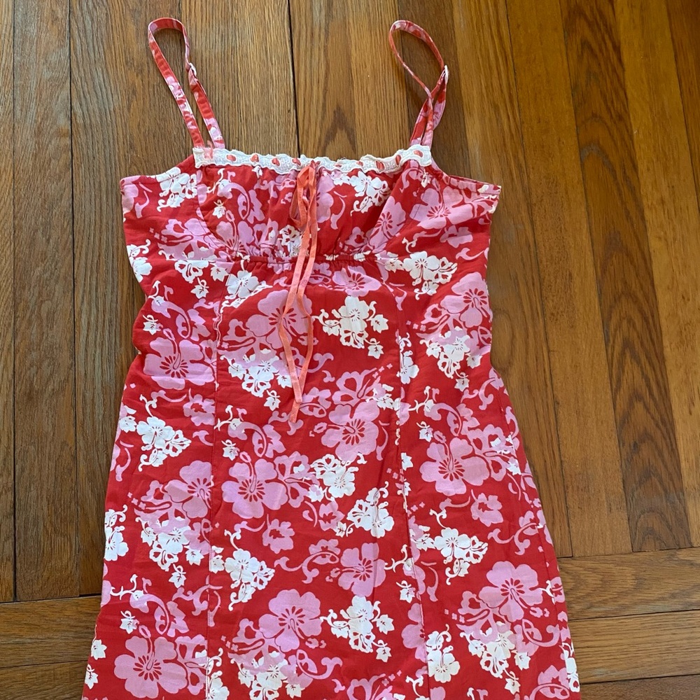 Adorable Flower summer dress pink straps medium